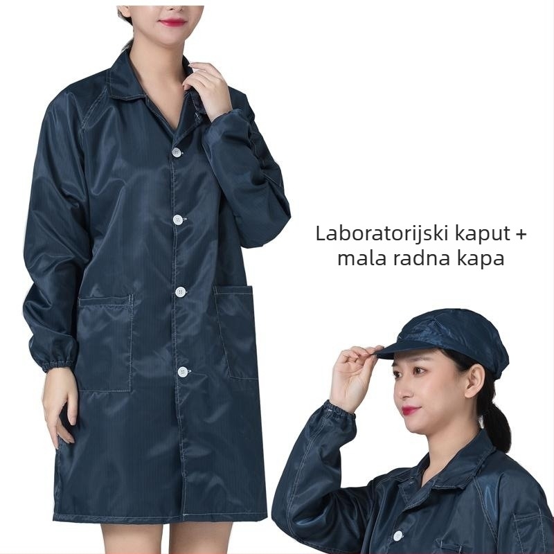 Dugi antistatični radni kaput, otporan na prašinu, plavi, unisex