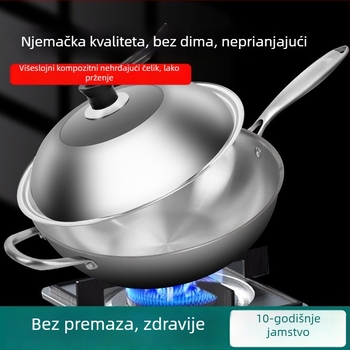 Panvica za prženje od nehrđajućeg čelika, s debelim ravnim dnom, bez premaza, otporna na hrđu, za kućnu upotrebu, kompatibilna s indukcijskim pločama