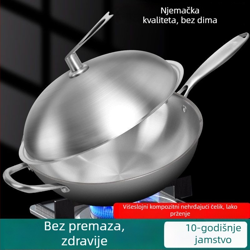Panvica za prženje od nehrđajućeg čelika, s debelim ravnim dnom, bez premaza, otporna na hrđu, za kućnu upotrebu, kompatibilna s indukcijskim pločama