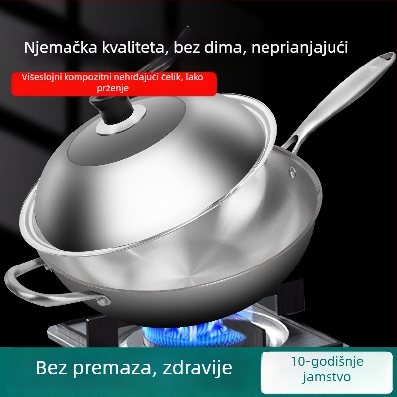 Panvica za prženje od nehrđajućeg čelika, s debelim ravnim dnom, bez premaza, otporna na hrđu, za kućnu upotrebu, kompatibilna s indukcijskim pločama