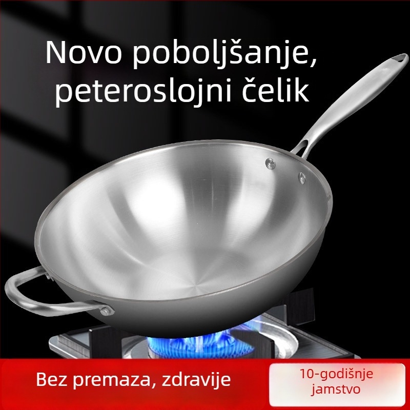 Panvica za prženje od nehrđajućeg čelika, s debelim ravnim dnom, bez premaza, otporna na hrđu, za kućnu upotrebu, kompatibilna s indukcijskim pločama
