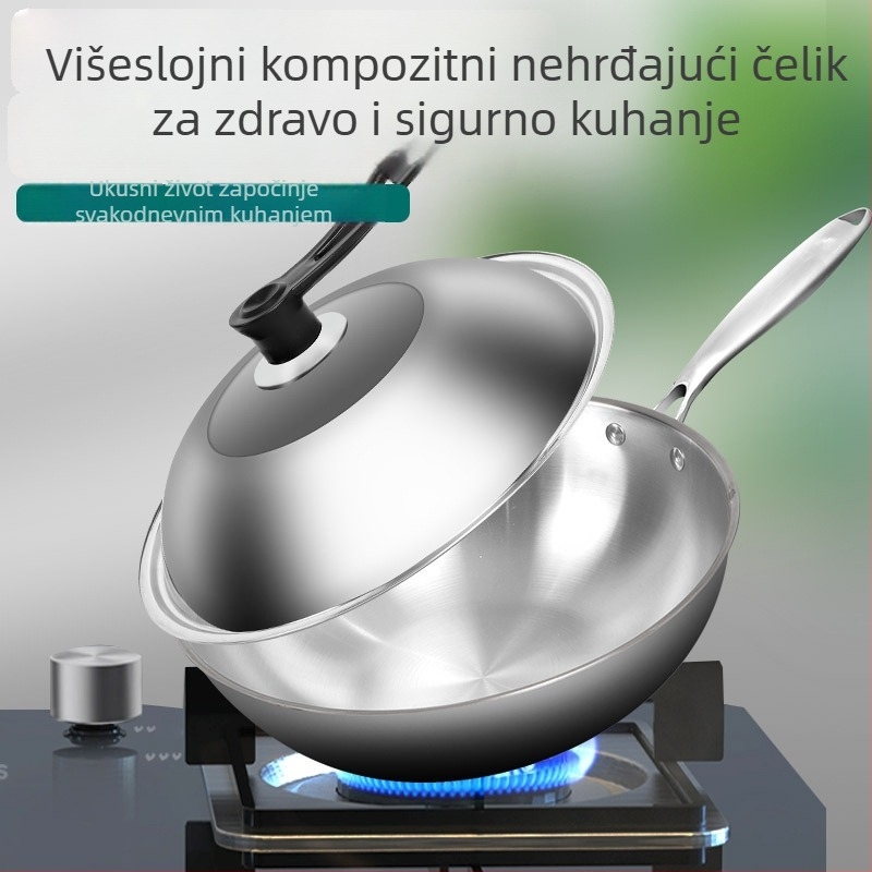 Panvica za prženje od nehrđajućeg čelika, s debelim ravnim dnom, bez premaza, otporna na hrđu, za kućnu upotrebu, kompatibilna s indukcijskim pločama