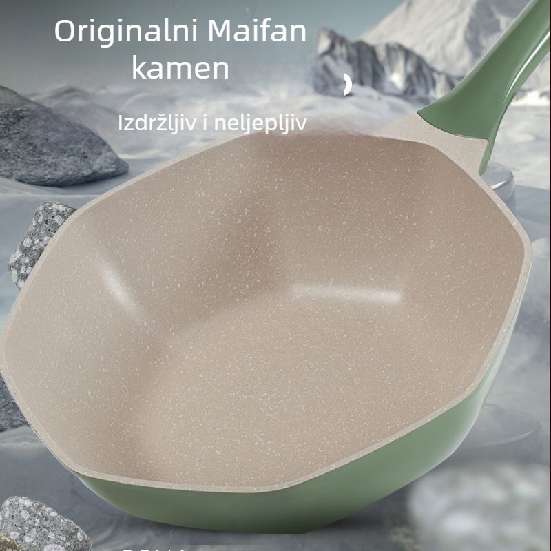 Oktoagonalni wok s Maifan kamenjem, neprijanjajuća površina, kompatibilan s indukcijom, veliki kapacitet