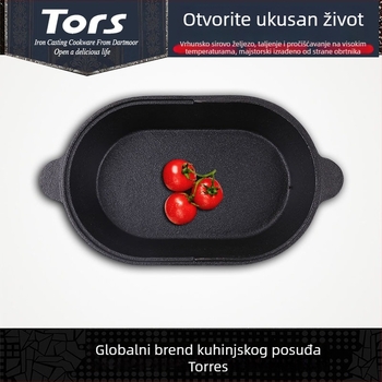 Ovalna tava od lijevanog željeza s ravnim poklopcem, dvostruko namijenjena za prženje i dinstanje, pogodna za roštilj i piknik