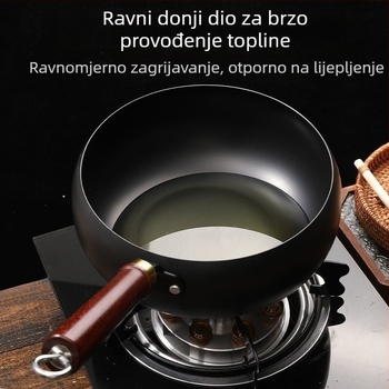 Tradicionalna velika wok posuda od lijevanog željeza, ručno izrađena, deblji i dublji dizajn, bez premaza, tava za prženje