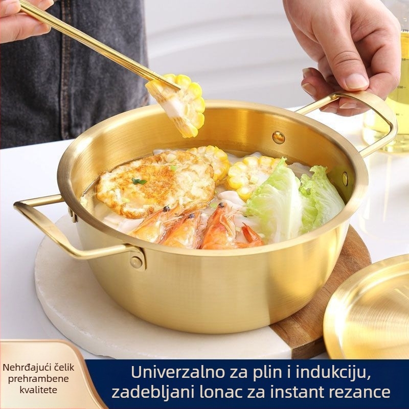 Lonac od ne-magnetnog nehrđajućeg čelika, u korejskom stilu, s poklopcem, za ramen i plodove mora, s dvjema ručkama, mali lonac za juhu