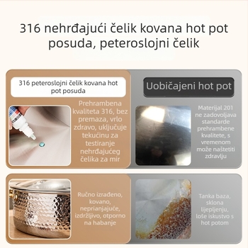 Lonac za juhu od 316L nehrđajućeg čelika, kućna upotreba, s pet slojeva dna, promjer 32 cm, kapacitet 2,1–3 L, pogodan za indukcijske ploče.