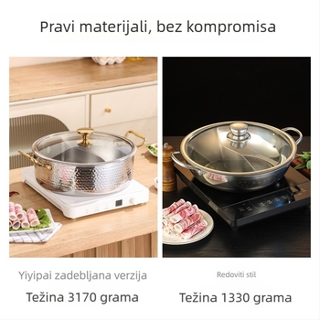 Lonac za juhu od 316L nehrđajućeg čelika, kućna upotreba, s pet slojeva dna, promjer 32 cm, kapacitet 2,1–3 L, pogodan za indukcijske ploče.