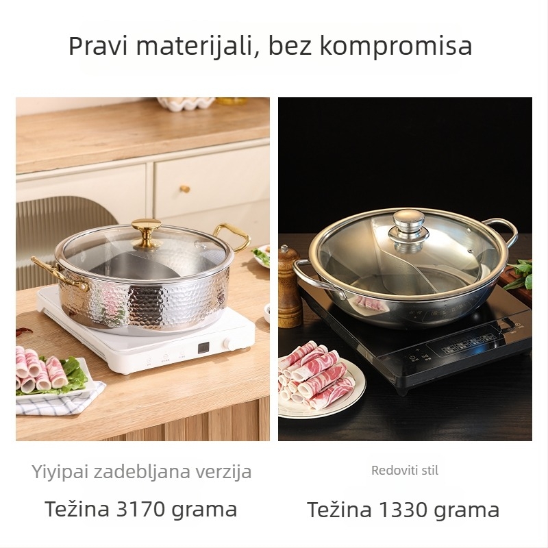 Lonac za juhu od 316L nehrđajućeg čelika, kućna upotreba, s pet slojeva dna, promjer 32 cm, kapacitet 2,1–3 L, pogodan za indukcijske ploče.