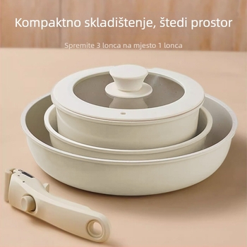 Kućni keramički set posuđa s odvojivim držačima, posude od Maifan kamena s nepijanjajućim premazom, tava, lonac za juhu, lonac za mlijeko, komplet set posuđa