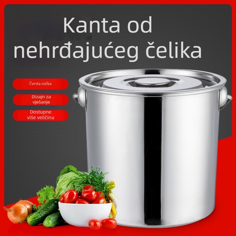 Nehrđajući čelični veliki okrugli kantic s poklopcem, višenamjenska za led, vodu, sojino mlijeko, juhu i rižu