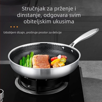 Tava od 304 nerđajućeg čelika s trostrukom konstrukcijom i debelim dnom, premaz protiv prianja s uzorkom saća, pogodna za jaja i odreske