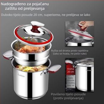 Lexon lonac za juhu od nehrđajućeg čelika 304, s dvostrukim dnom, uspravno visokim tijelom, rešetka za paru, kompatibilan s indukcijskom pločom i plinskim štednjakom