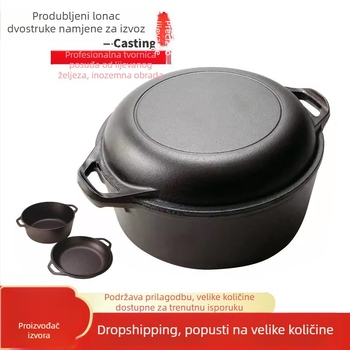 26 cm lijevani lonac s dvije ručke – višenamjenski lonac za pečenje, prženje i dinstanje, kapacitet 3,1–4 L