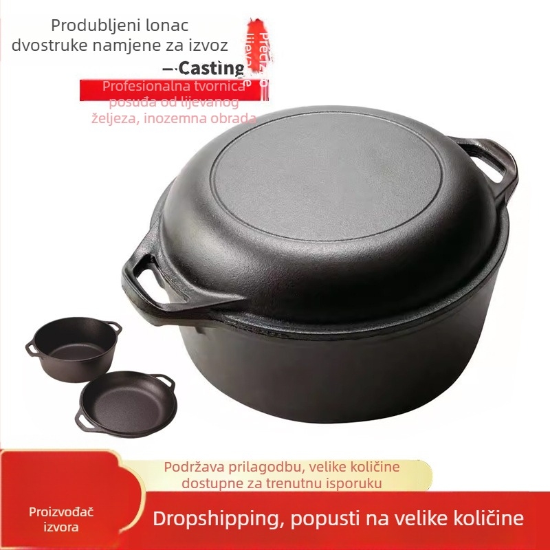 26 cm lijevani lonac s dvije ručke – višenamjenski lonac za pečenje, prženje i dinstanje, kapacitet 3,1–4 L