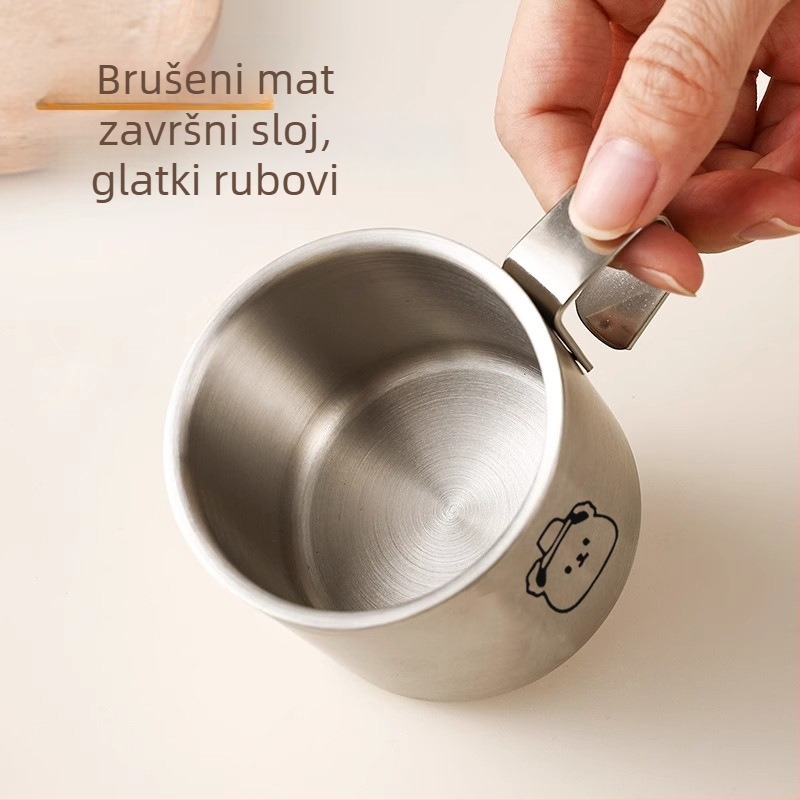 Dječja čaša od nehrđajućeg čelika s dvostrukom stijenkama i držačem, karikatura dizajn, otporna na padove, za vodu ili mlijeko, uredska šalica za kavu