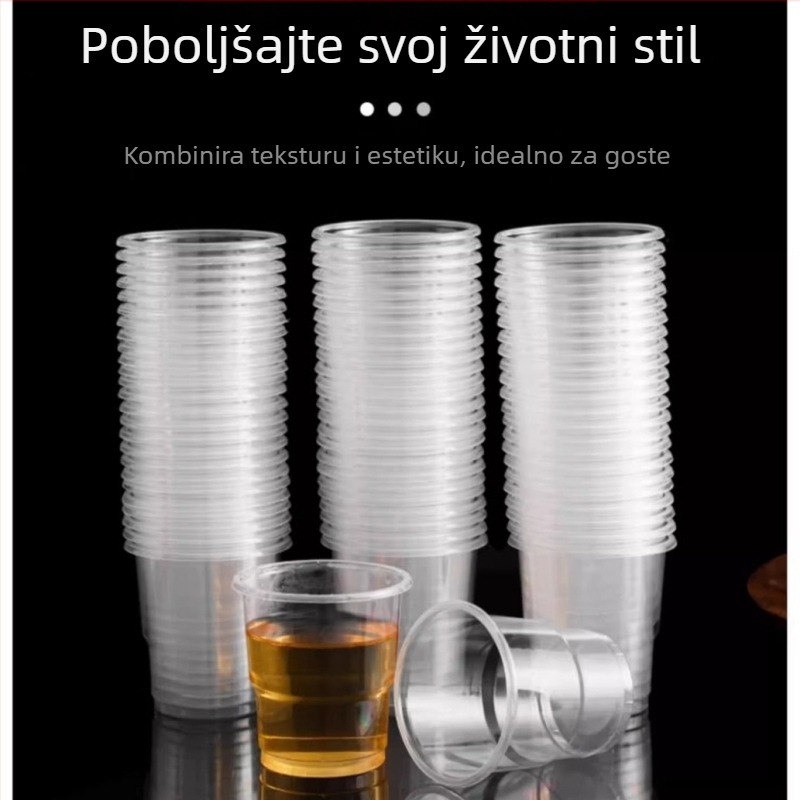50 komada jednokratnih plastičnih čaša, debelih, prozirnih, kapacitet 201–300 ml, za kućnu i uredsku upotrebu