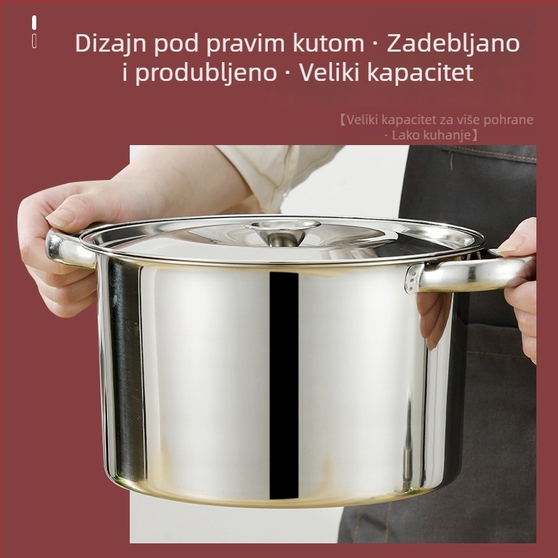 Velika posuda od nehrđajućeg čelika s dvostrukim držačima, za juhe, bebinu hranu i instant rezance; kompatibilna s indukcijskim pločom.