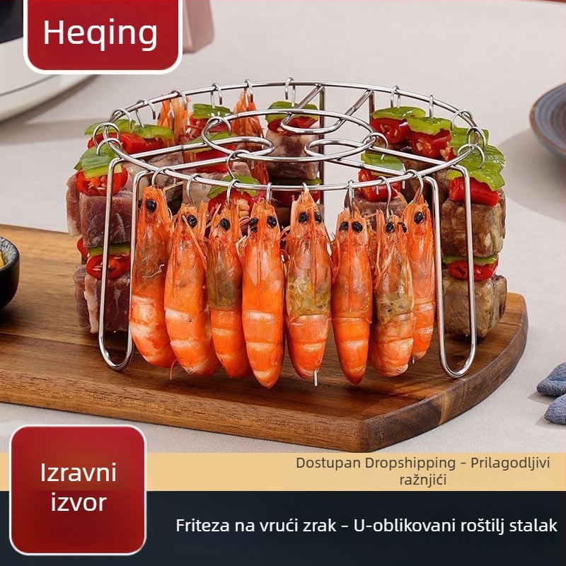 U-oblik ražnjića od nehrđajućeg čelika, uspravni roštilj za barbecue, bez okretanja ražnjića