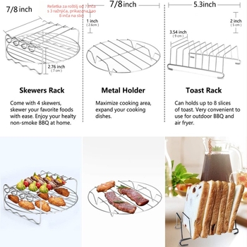 Set dodatne opreme za air fryer, 8-inčni, 17 komada, recepti, kompatibilan s košem za prženje 3,5–6,5 qt