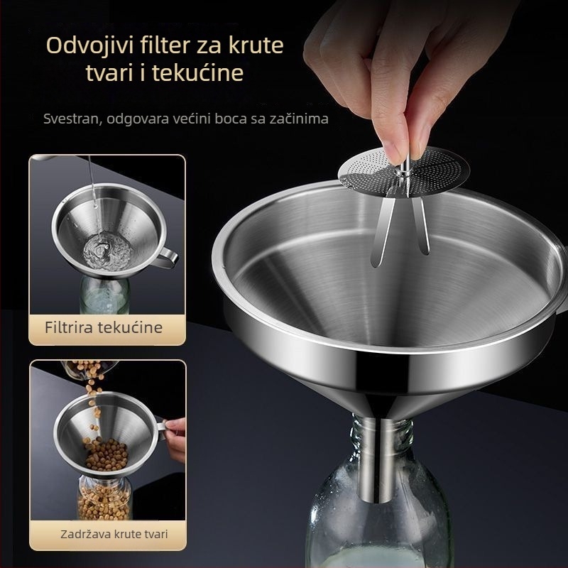 Debeli lijevak od nehrđajućeg čelika, veliki promjer, s filtrom, za točenje ulja i vina, žlica za vino.