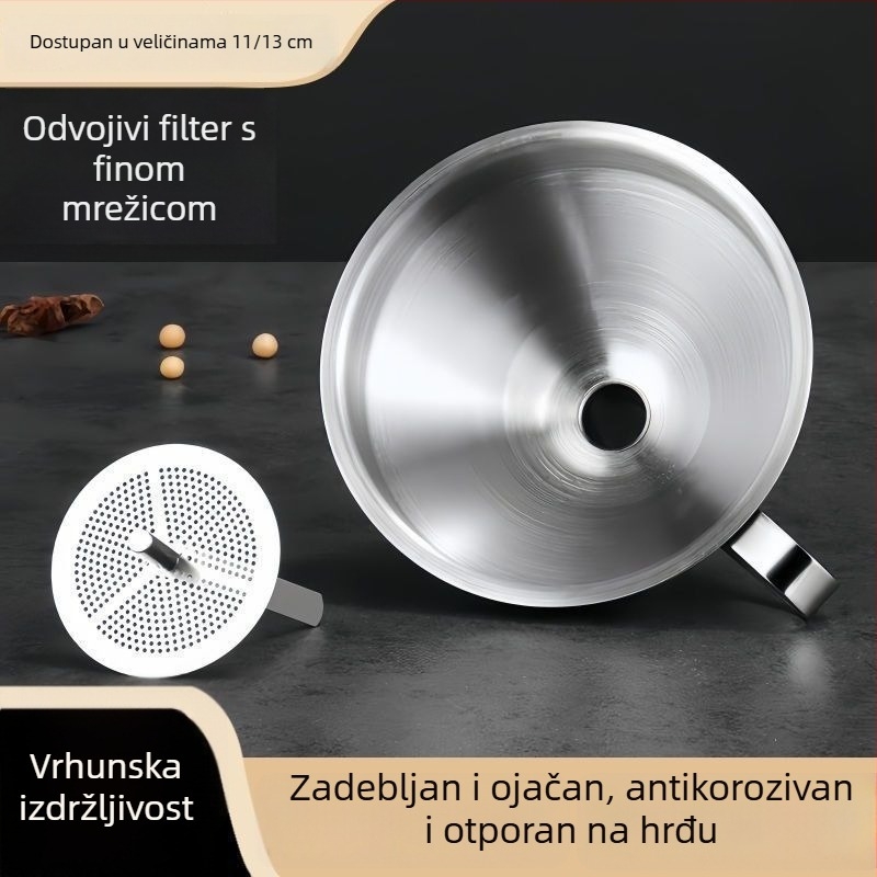 Debeli lijevak od nehrđajućeg čelika, veliki promjer, s filtrom, za točenje ulja i vina, žlica za vino.