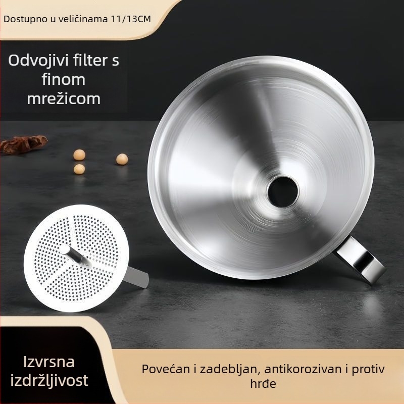 Debeli lijevak od nehrđajućeg čelika, veliki promjer, s filtrom, za točenje ulja i vina, žlica za vino.