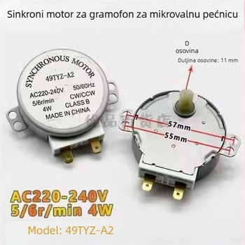 Motor za staklenu okretajuću ploču mikrovalne pećnice, model 49TYZ-A2, 220V, sinhroni motor s permanentnim magnetom