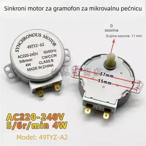 Motor za staklenu okretajuću ploču mikrovalne pećnice, model 49TYZ-A2, 220V, sinhroni motor s permanentnim magnetom