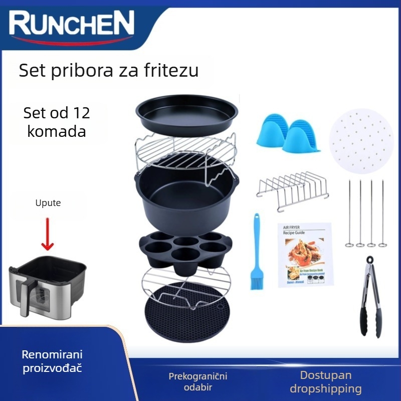 Set dodataka za fritezu na zrak – univerzalni, 12 komada, kalup za tortu i pleh za pizzu