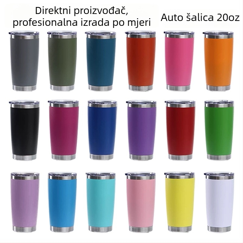 20 oz nehrđajućeg čelika auto šalica s dvostrukim stijenkama i poklopcem, izolirana čaša za pivo velike kapacitete