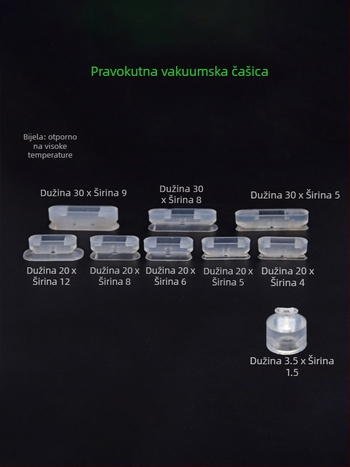 Vakuumska čašica za industrijski robotski ramenski sustav, dugačkog traku ovalnog oblika, silikon otporan na visoke temperature, antistat.