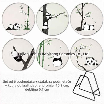 Okrugli keramički podmetači za čaše s uzorkom panda cvijeće, protuklizni, toplinska izolacija, suvenir putovanja, moguć logotip