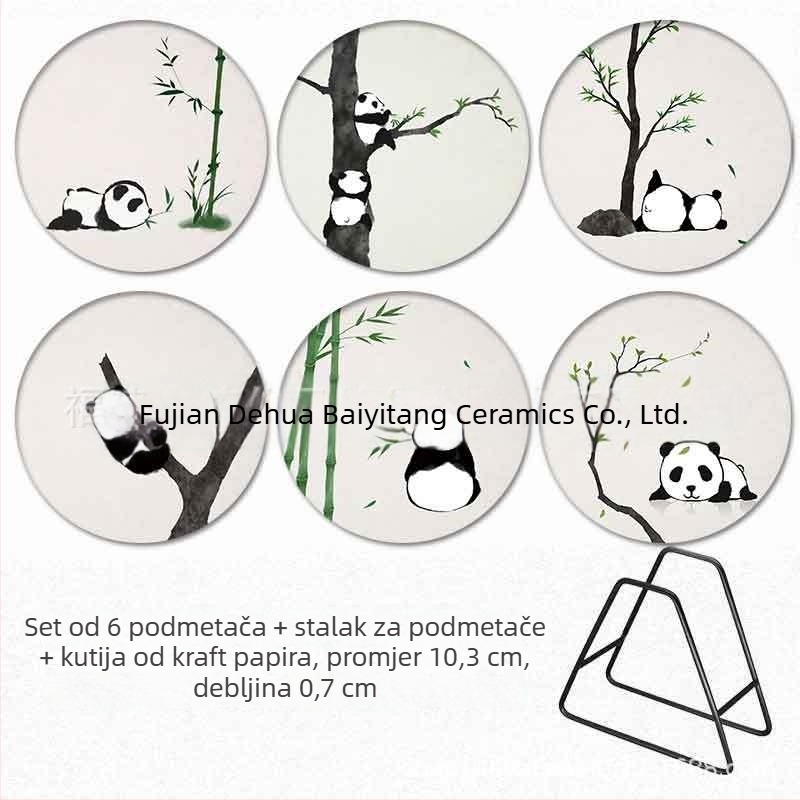Okrugli keramički podmetači za čaše s uzorkom panda cvijeće, protuklizni, toplinska izolacija, suvenir putovanja, moguć logotip