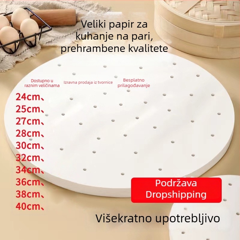 Veliki komercijalni papir za parenje, nelepljiv, za peciva i knedle, jednokratna podloga za parenje