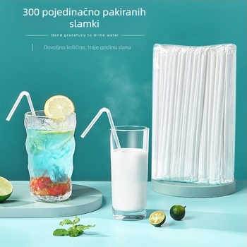 Jednokratna slamka s savijenim vrhom za sokove, napitke, Colu i sojino mlijeko; produžena prozirna plastična slamka, prijenosna, pojedinačno pakirana