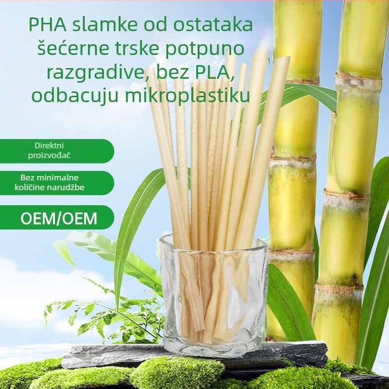 Slama od šećerne trske, bez PLA, biološki razgradiva, jednokratna, individualno pakirana, 100 komada u pakiranju, slamka za bubble tea