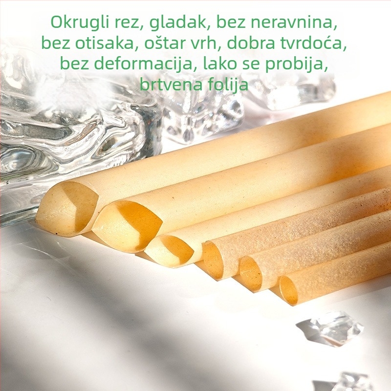 Slama od šećerne trske, bez PLA, biološki razgradiva, jednokratna, individualno pakirana, 100 komada u pakiranju, slamka za bubble tea