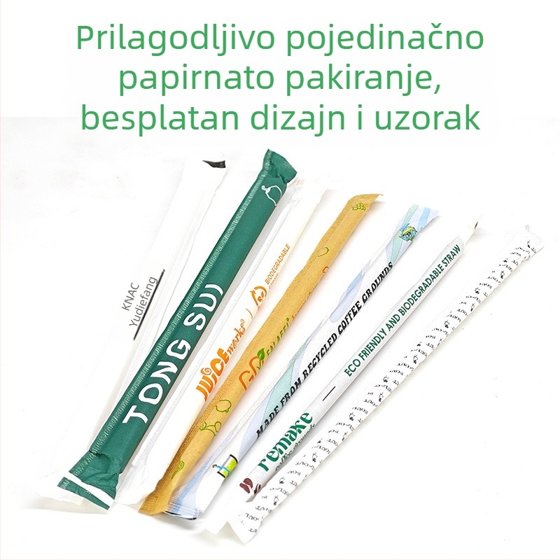 Slama od šećerne trske, bez PLA, biološki razgradiva, jednokratna, individualno pakirana, 100 komada u pakiranju, slamka za bubble tea
