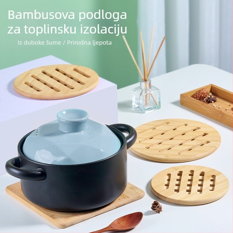 Podloga za stol izrađena od bambusa i drveta, toplinska izolacija, protiv opekotina, za tanjure i zdjele, otporna na visoke temperature, posebna podloga za posuđe