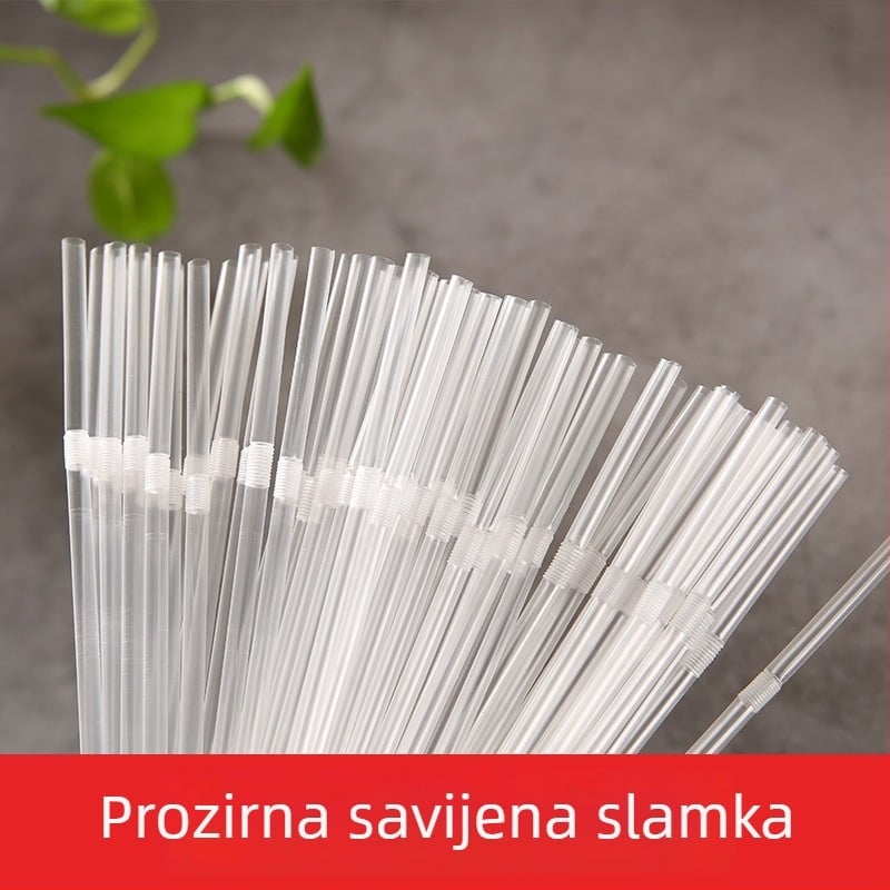 Jednokratna prozirna slamka s zakrivljenim kutom, PP plast, promjer 5 mm, duljina 205 mm, 100 kom