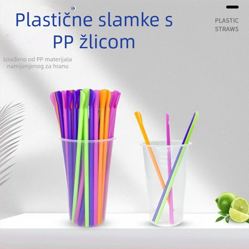 Jednokratne slamke za čaj s perlama i slamke tip žličica za mliječni čaj i smoothie, šarene