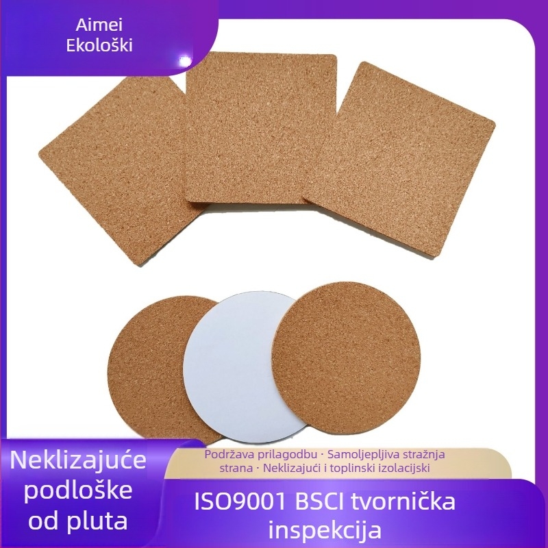 Kork podloške za šalice kave, kružnog i kvadratnog oblika, protuklizne, toplinska izolacija, sa samoljepljivom stražnjom stranom, moderni minimalistički stil