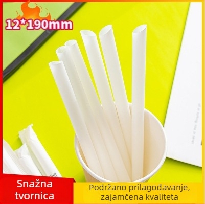 Biodegradable jednokratna slamka za čaj s mlijekom, PLA, prehrambena kvaliteta, ravna cijev, individualno zapakirano u bijelu ambalažu