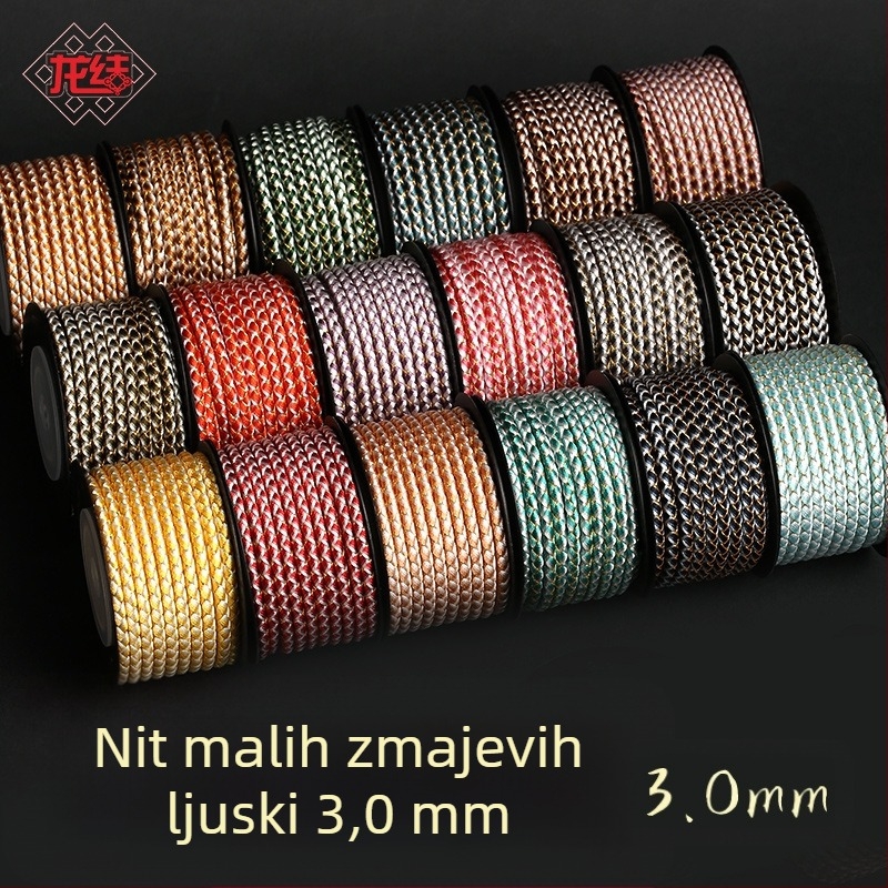 Dragon Knot Mala linija s ljuskama zmaja – 3 mm mercerisani poliester konac, nakit kabel, zlatna boja