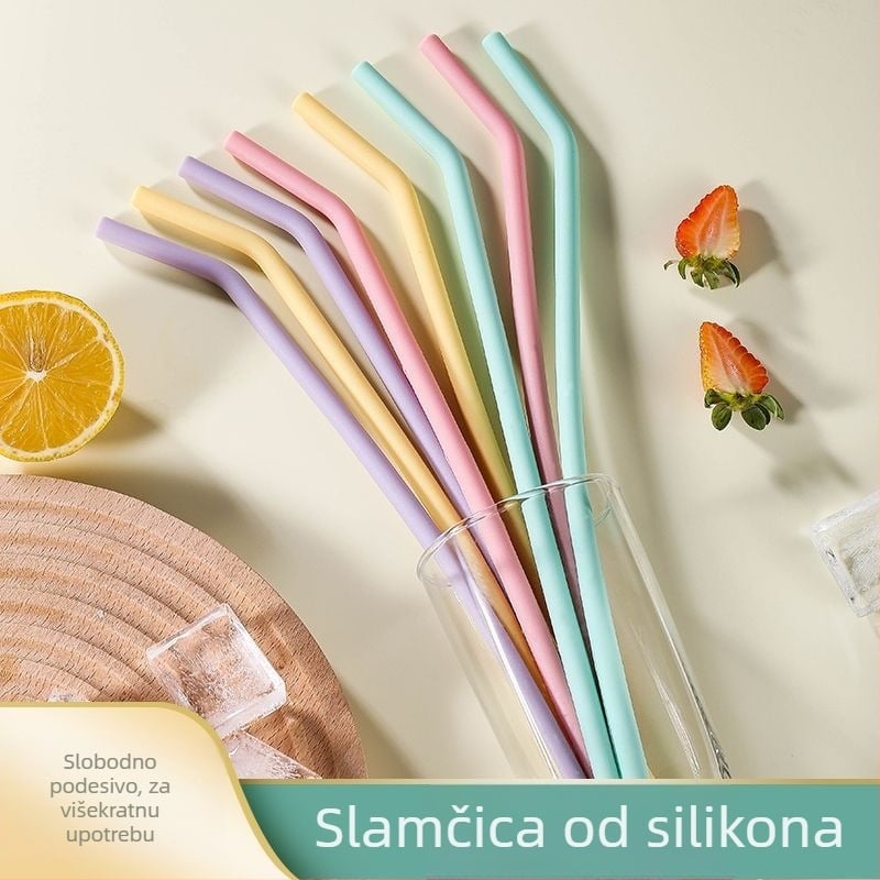 Nordijski silikon set savijenih slamki, četiri boje, četiri komada, otporne na visoke temperature, jednostavno za čišćenje, sigurno u perilici posuđa