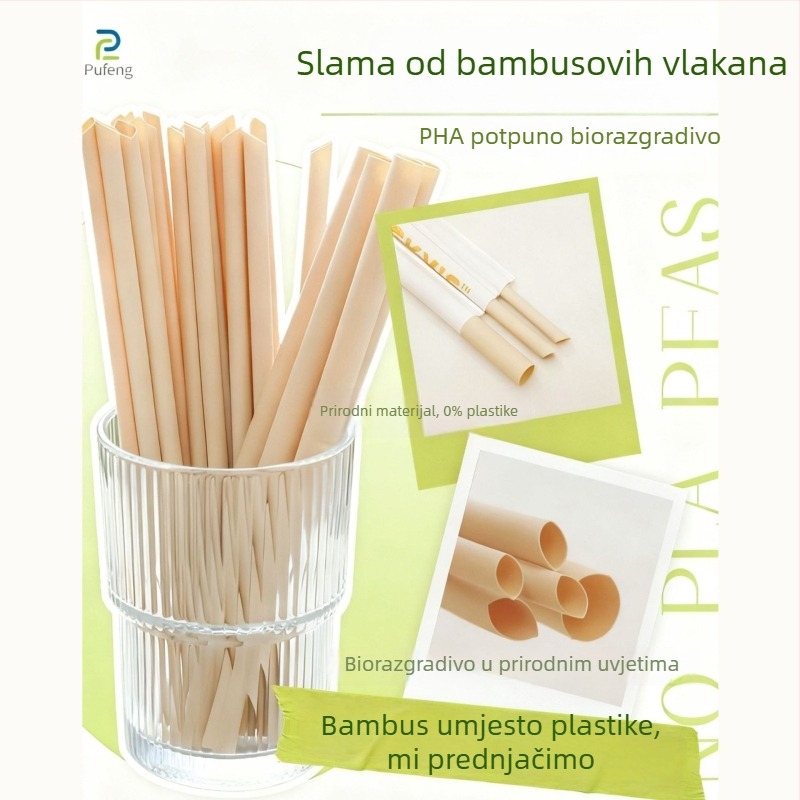 PLA slamke, jednokratne, pojedinačno zapakirane, biološki razgradive, za napitke, sokove i mliječni čaj.
