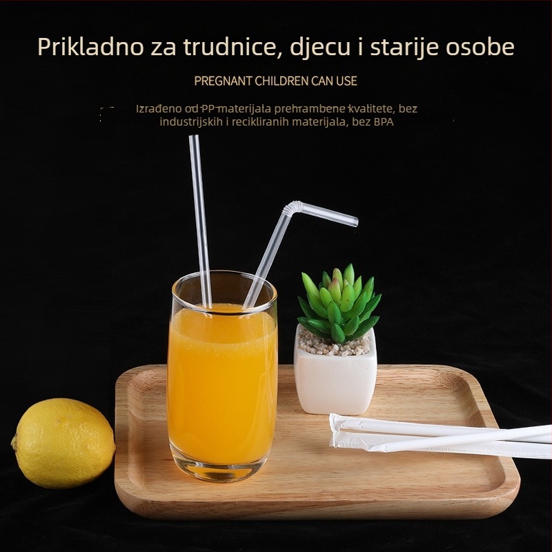Jednokratne savitljive slamke za djecu, trudnice i postporođajno razdoblje, prozirne plastične slamke, papirno pakiranje, 200 komada