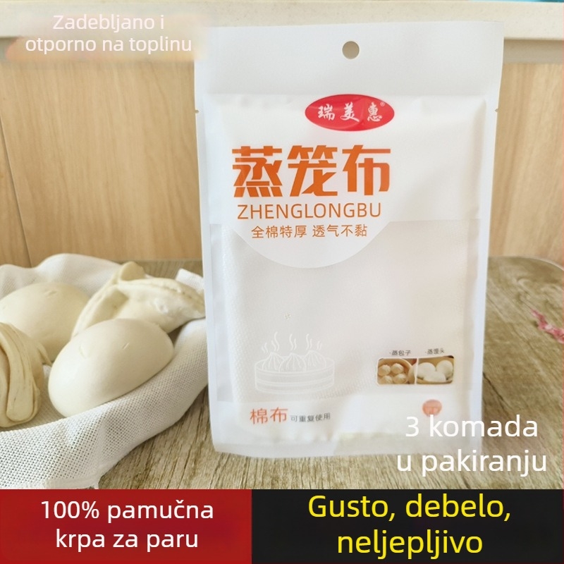 3-komadni set kružnih pamukovih krpa za parenje, otporne na ljepilo, debeli, za parenje peciva i mantou