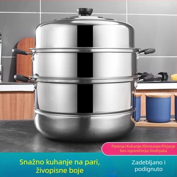 304 nehrđajući čelik, lonac za paru s tri razine, debelo dno, dvostruki kućni parni lonac, posuda za juhu, poklon kutija